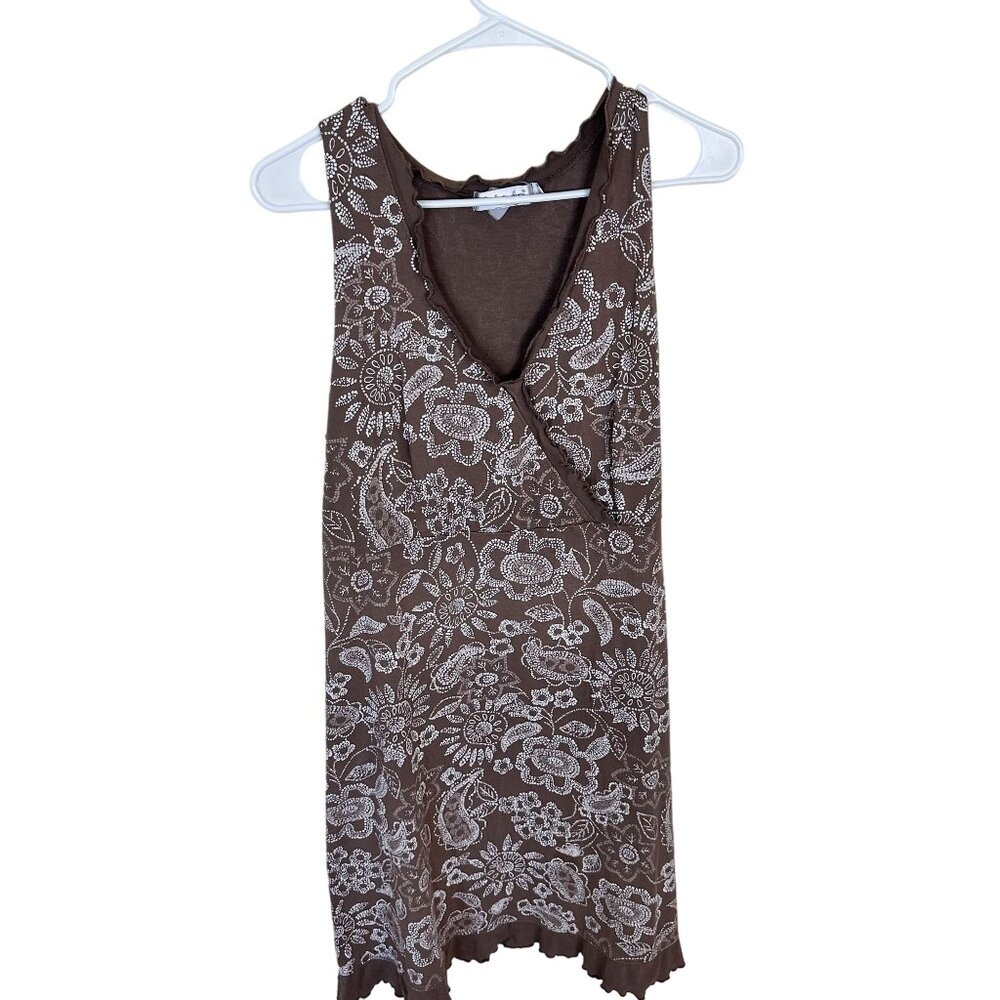 Fresh Produce Womens Brown Floral Sleeveless Dress Cotton Large Mini Beach